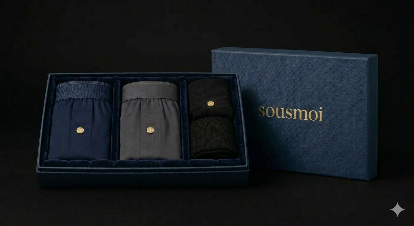 Coffret SousMoi — 3 boxers dans un écrin bleu nuit